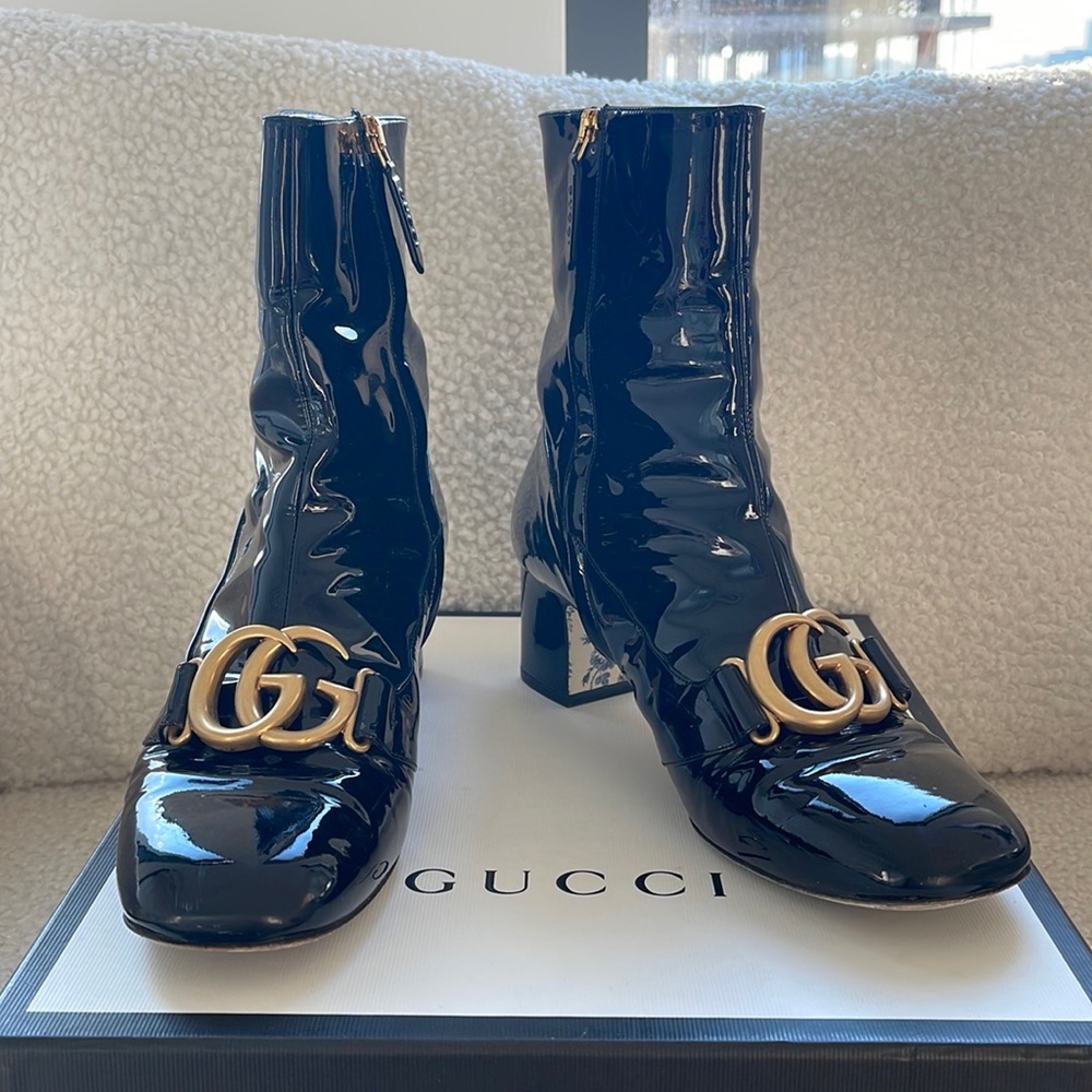 Gucci Marmont Patent Leather Boots